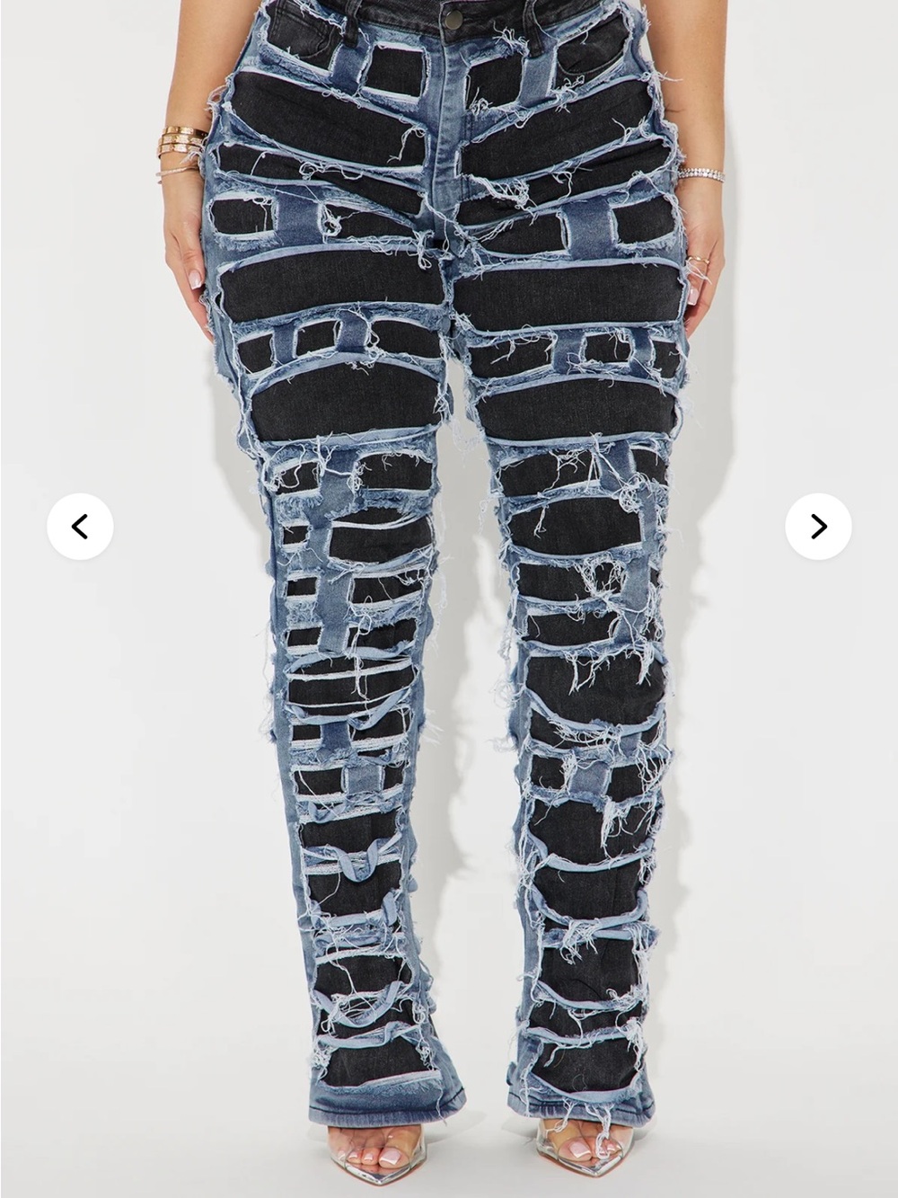 Fashion Nova  Two-Tone Distressed Skinny Jeans - Light Blue & Black